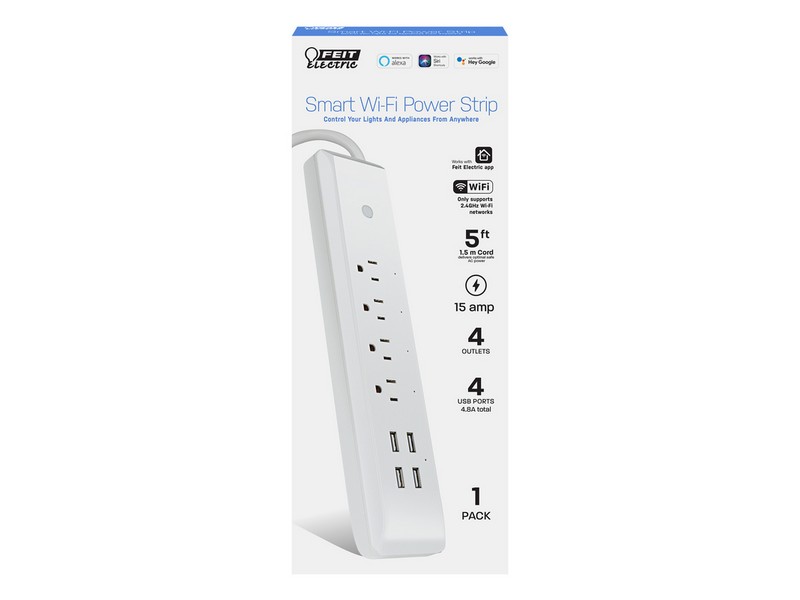 Feit Electric 5 ft. L 4 outlets Wi-Fi Power Strip with USB White