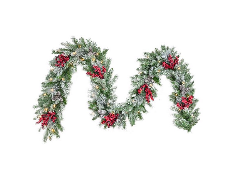 Celebrations 12 in. D X 9 ft. L LED Prelit Warm White Snow Frosted Garland