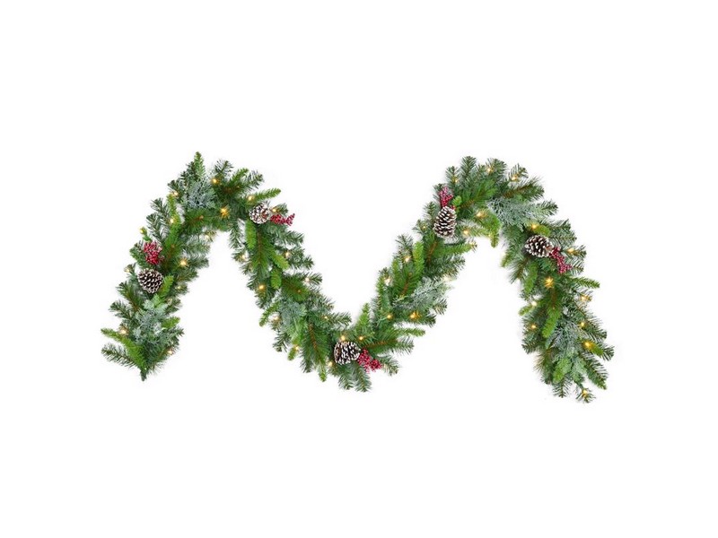 Celebrations 12 in. D X 9 ft. L LED Prelit Warm White Icy Mixed Pine
