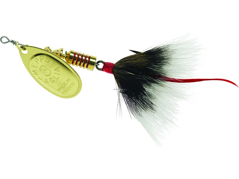Mepps In-Line Spinner 1/4oz Gold Blade Grey Tail