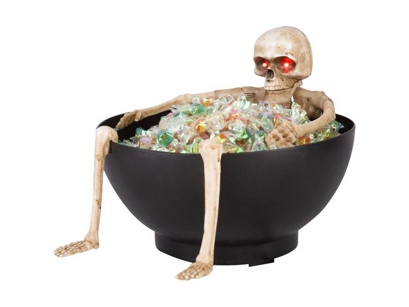 Gemmy Red 7.68 in. LED Candy Bowl Grabbing Skeleton Halloween Decor