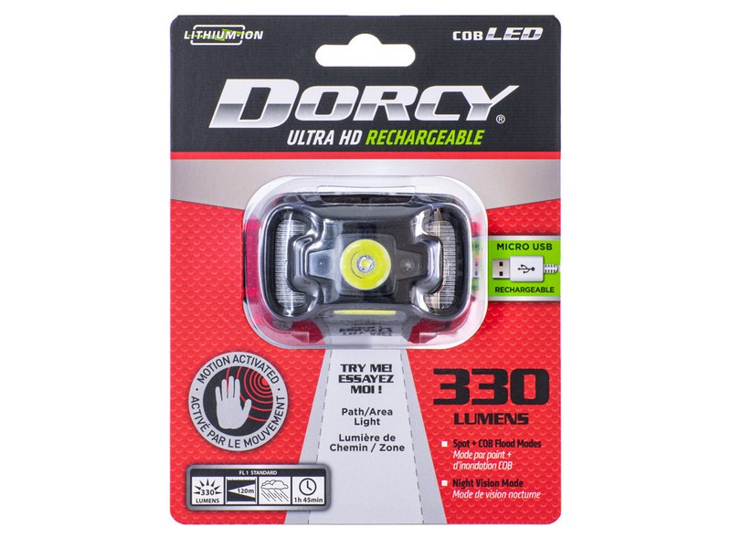 Dorcy Ultra HD Rechargeable 330 lm Black LED Head Lamp 18650 Battery