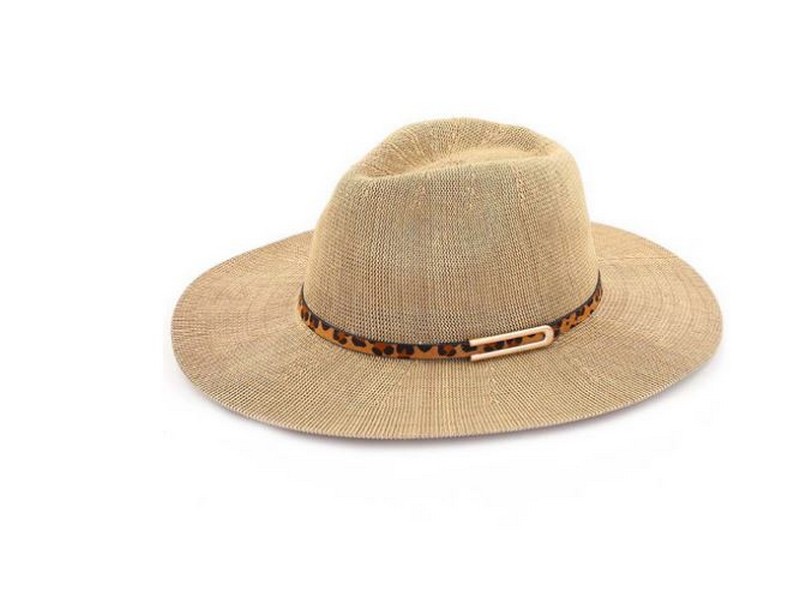 Ladies CC Leopard Band Panama Hat Natural