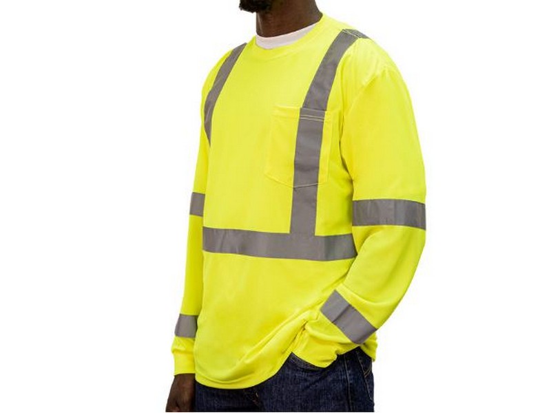 Men's Key ANSI Class 3 Long Sleeve Pocket T-Shirt Hi-Vis Yellow