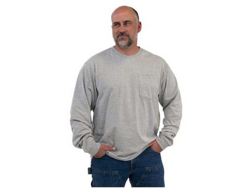 Key Mens Heavyweight Long Sleeve Pocket T-Shirt Heather Gray