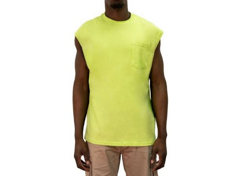 Key Mens Blended Sleeveless Pocket T-Shirt Neon Green