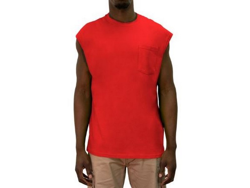 Key Mens Blended Sleeveless Pocket T-Shirt Red