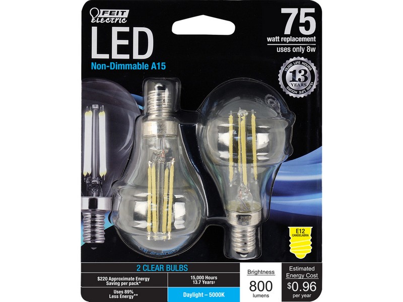 Feit Electric A15 E12 (Candelabra) Filament LED Bulb Daylight 75 W 2 pk