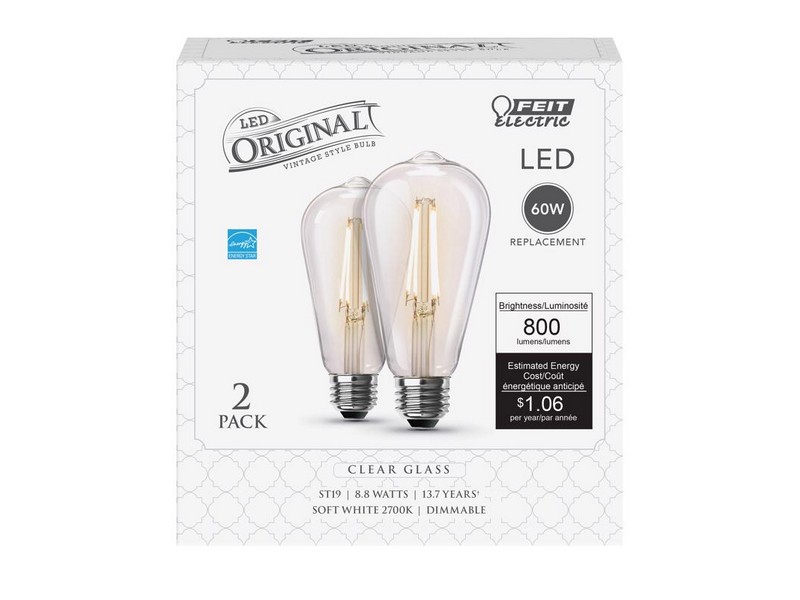 Feit Electric ST19 E26 (Medium) Filament LED Bulb Soft White 60 W 2 pk