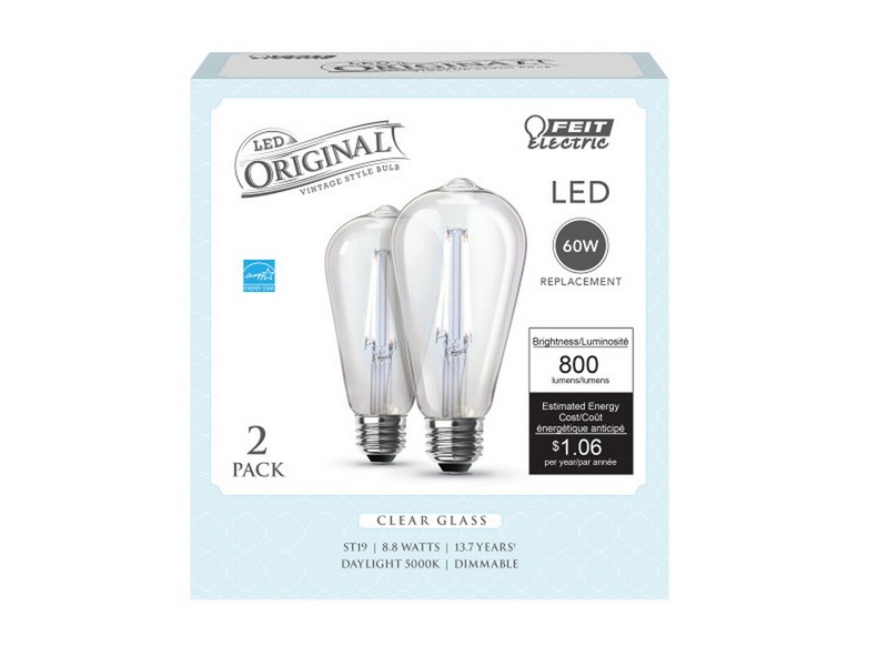 Feit Electric ST19 E26 (Medium) Filament LED Bulb Daylight 60 W 2 pk