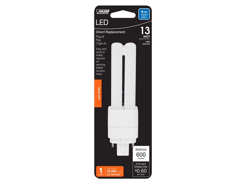 Feit Electric PL GX24Q-1 4 Pin LED Tube Light Soft White 13 Watt Equivalence