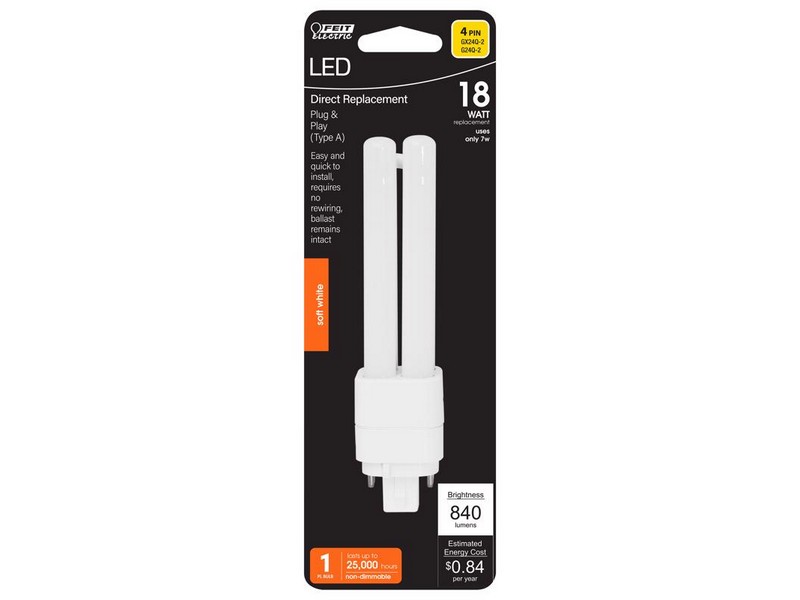 Feit Electric PL GX24Q-1 4 Pin LED Light Bulb Soft White 18 Watt Equivalence