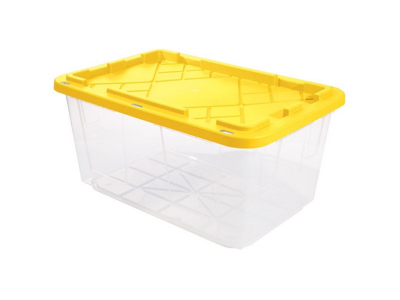 Greenmade 27 gal Clear/Yellow Snap Lock Storage Box 14.7 in. H X 20.4 in. W