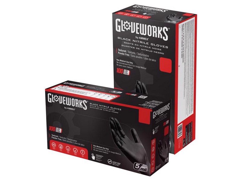 Gloveworks Nitrile Disposable Gloves Small Black Powder Free 100 pk