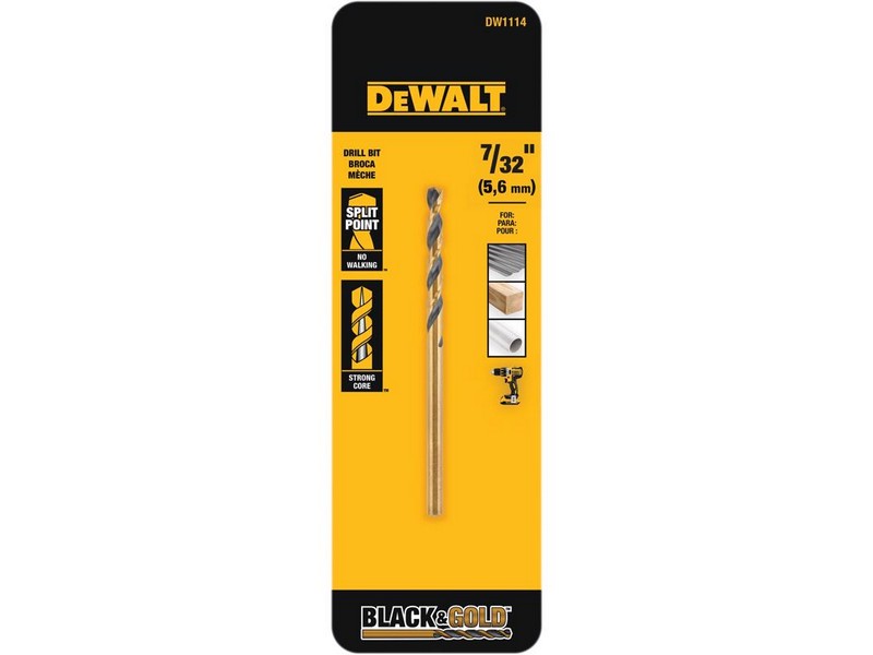 DeWalt Black & Gold 7/32 in. X 3-3/4 in. L High Carbon Steel Drill Bit 1 pc