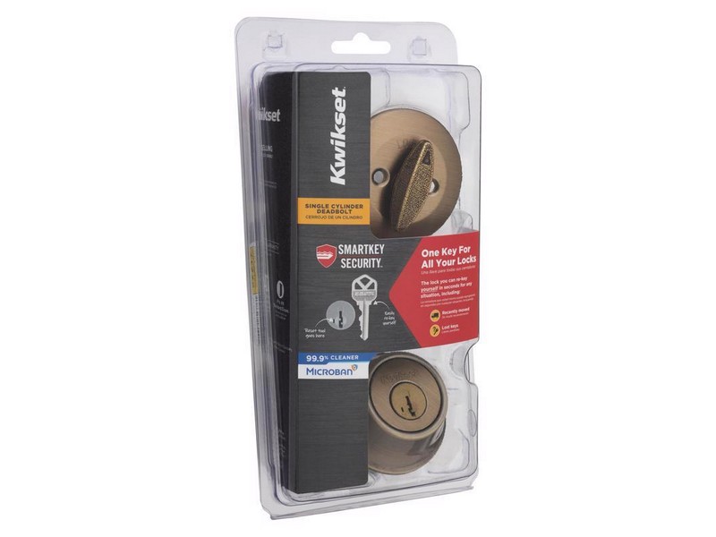 Kwikset SmartKey Security Antique Brass Metal Single Cylinder Deadbolt