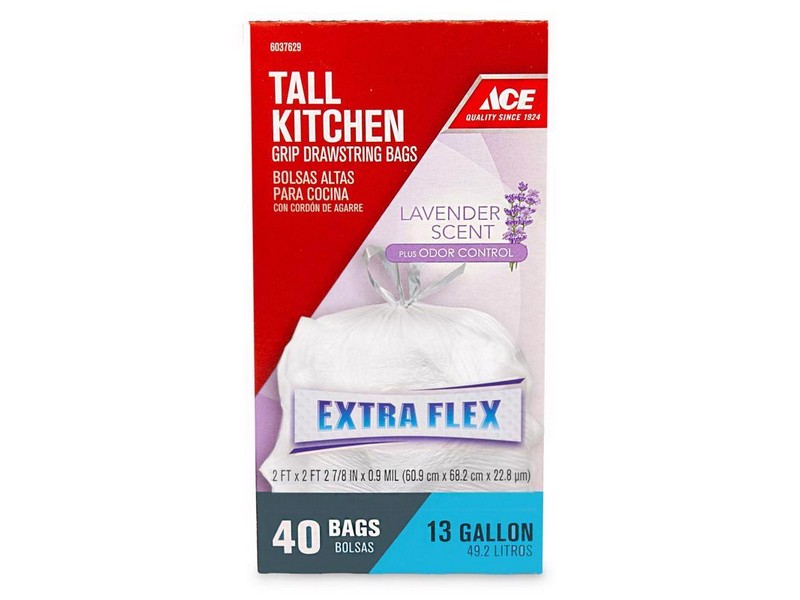 Ace 13 gal Lavender Scent Tall Kitchen Bags Drawstring 40 pk