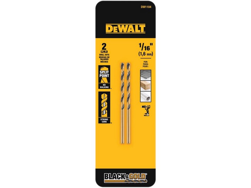 DeWalt Black & Gold 1/16 in. X 1.88 in. L High Speed Steel Drill Bit 2 pc