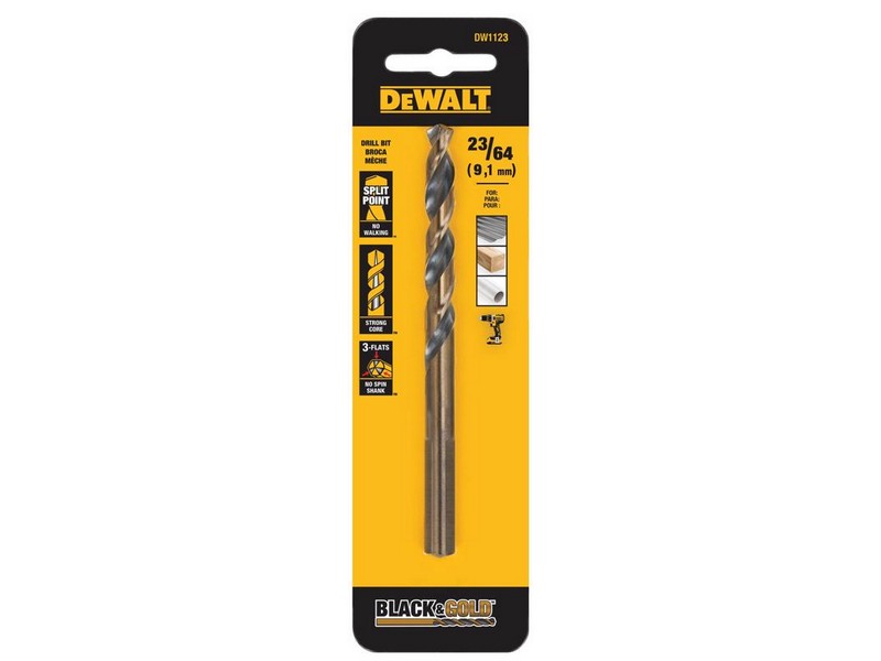 DeWalt Black & Gold 23/64 in. High Speed Steel Split Point Drill Bit 3-Flat