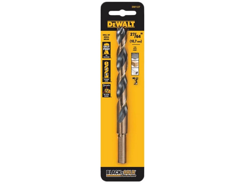 DeWalt Black & Gold 27/64 in. High Speed Steel Split Point Drill Bit 3-Flat