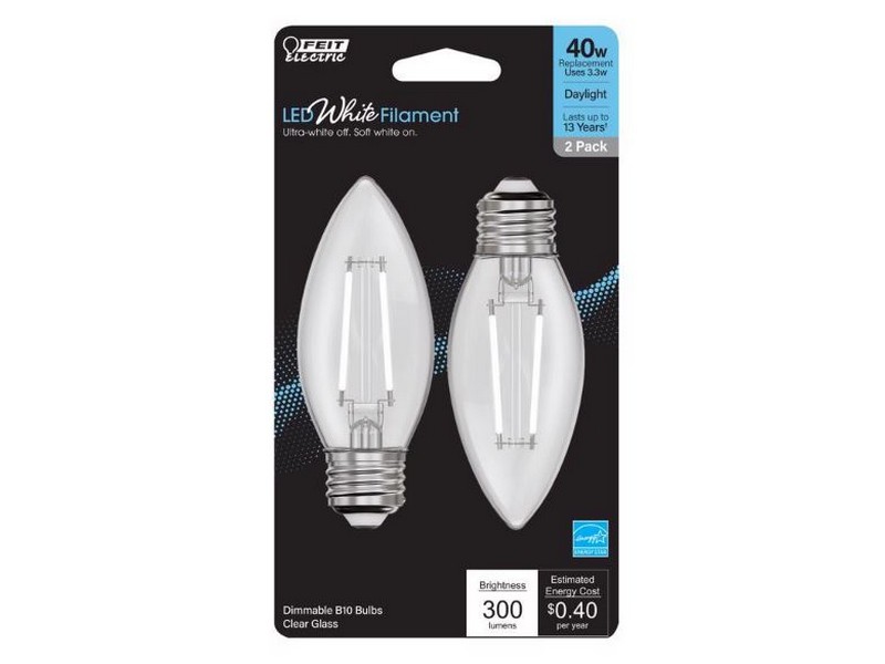 Feit White Filament B10 E26 Filament LED Bulb Daylight 40 Watt Equivalence 2