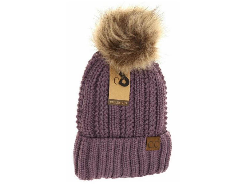 Fuzzy Lined Fur Pom CC Beanie Violet