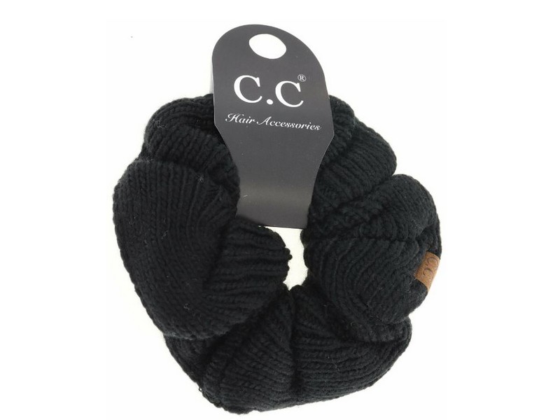 Womens Solid Knit Ponytail C.C Scrunchie Black