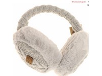 Cable Knit Faux Fur Earmuff Light Grey