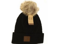 Large Patch Heathered Pom Beanie Black