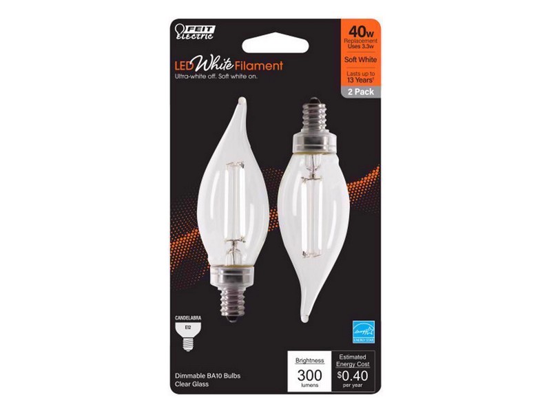 Feit White Filament BA10 E12 (Candelabra) Filament LED Bulb Soft White 40