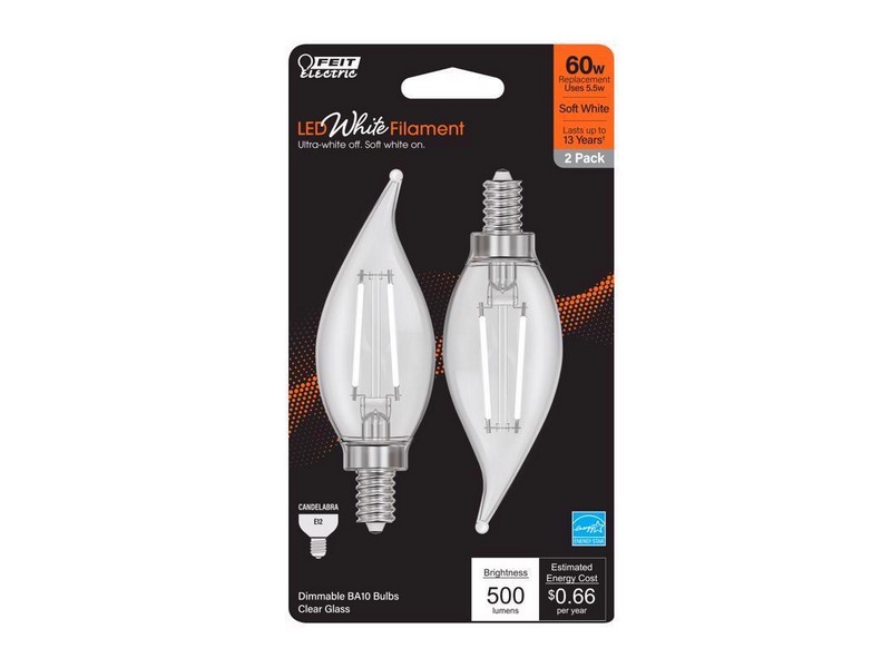Feit White Filament BA10 E12 (Candelabra) Filament LED Bulb Soft White 60