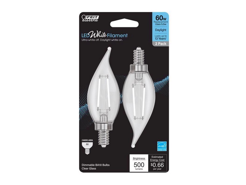 Feit White Filament BA10 E12 (Candelabra) LED Flame Bulb Daylight 60 Watt