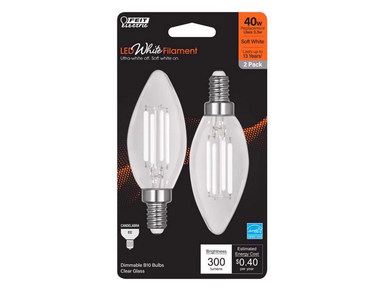 Feit White Filament B10 E12 (Candelabra) Filament LED Bulb Soft White 40