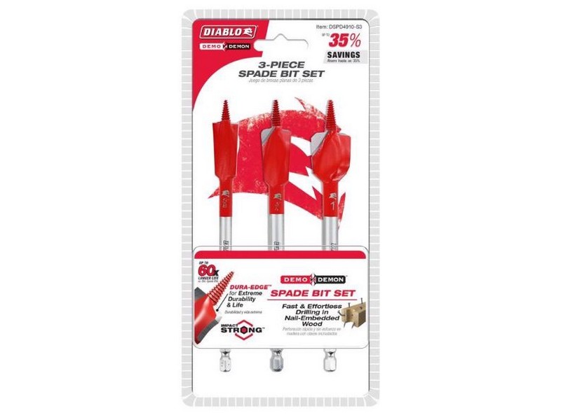 Diablo 6 in. L High Carbon Steel Nail-Embedded Wood Spade Bit Set Hex Shank