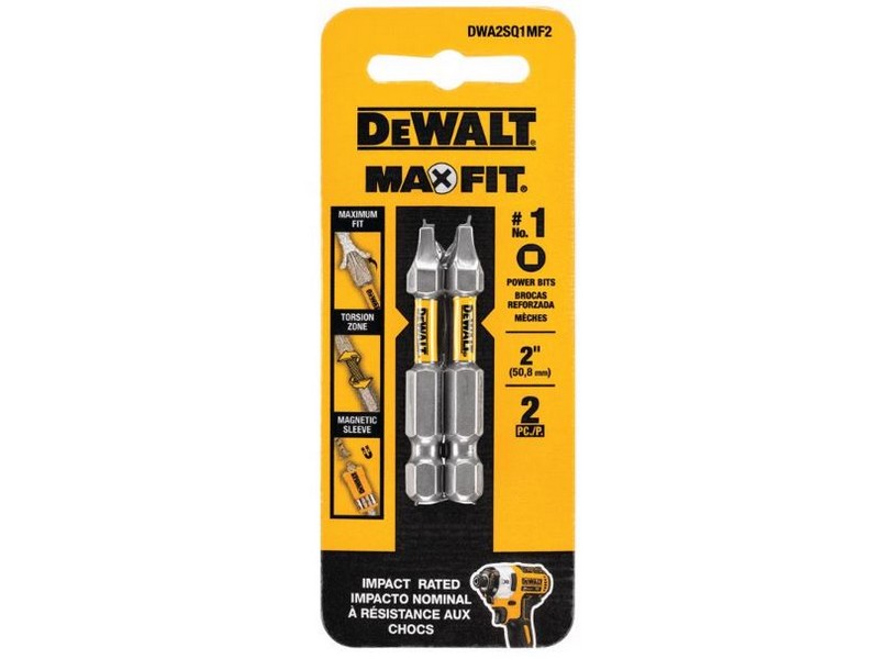 DeWalt Max Fit Square #1 X 2 in. L Screwdriver Bit Steel 2 pk