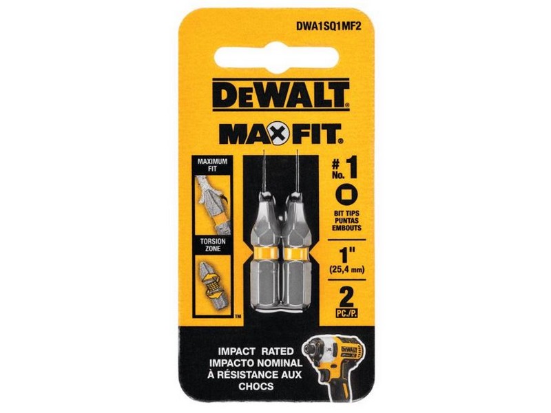 DeWalt Max Fit Square #1 X 1 in. L Screwdriver Bit Set Steel 2 pk
