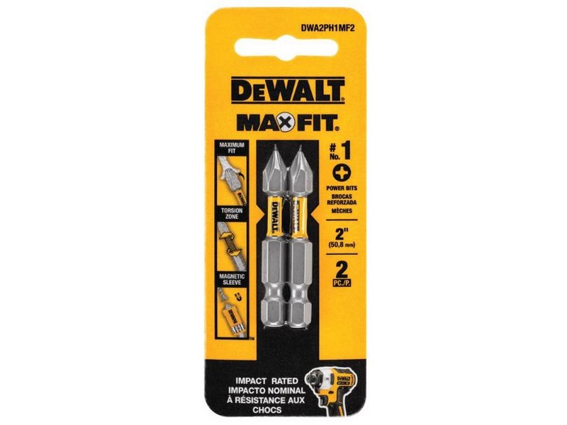 DeWalt Max Fit Phillips #1 X 2 in. L Screwdriver Bit Set Steel 2 pk