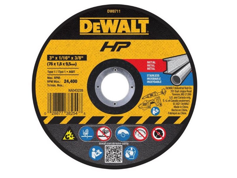 DeWalt HP 3 in. D X 3/8 in. Aluminum Oxide Abrasive Cut-Off Wheel 1 pc