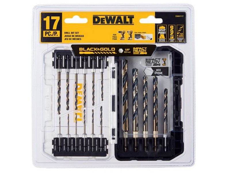 DeWalt Black & Gold High Speed Steel Impact Ready Drill Bit Set Hex Shank 17