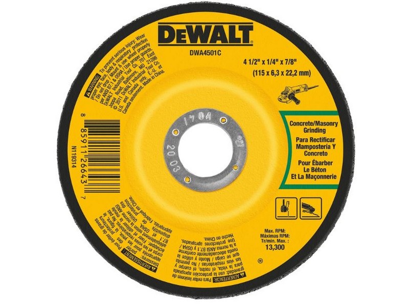 DeWalt 4-1/2 in. D X 1/4 in. thick T X 7/8 in. S Masonry Grinding Wheel 1 pc