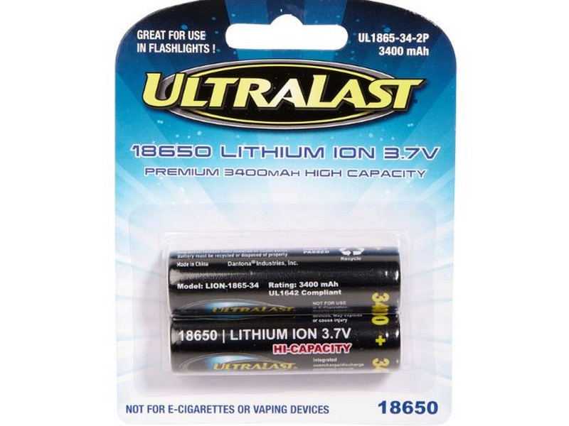 Ultralast Lithium Ion 18650 3.7 V 3400 Ah Rechargeable Battery 2 pk