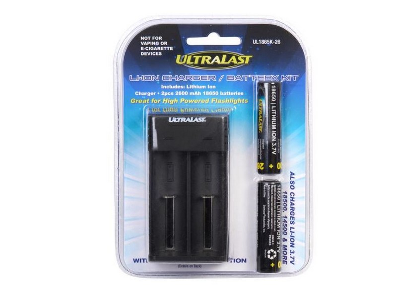 UltraLast Lithium Ion 18650 3.7 V 2.6 Ah Rechargeable Batteries and Charger Set UL1865K-26 3 pk