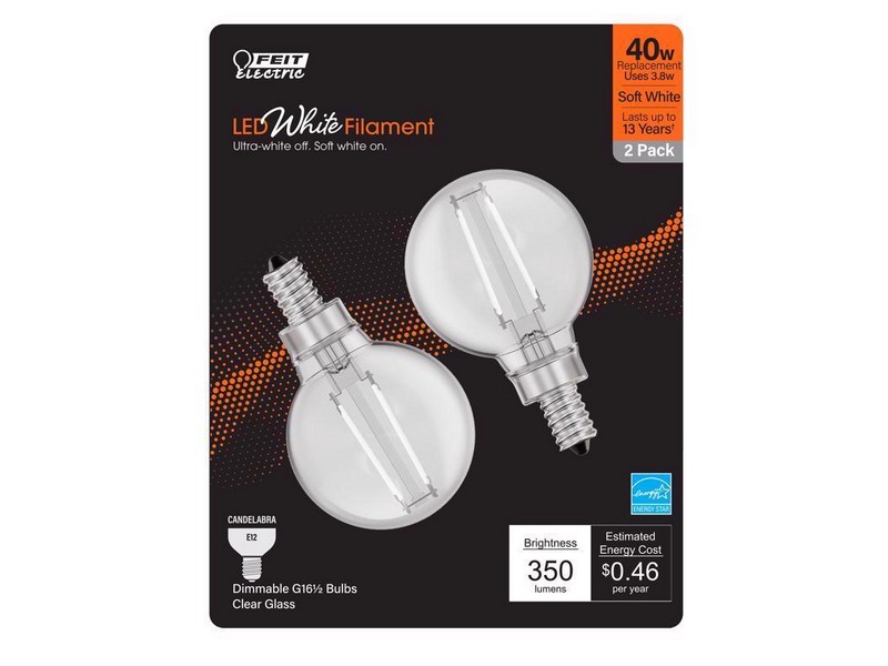 Feit White Filament G16.5 E12 (Candelabra) Filament LED Bulb Soft White 40
