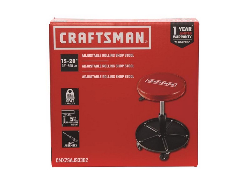 Craftsman Matte Red Vinyl Swivel Adjustable Shop Stool