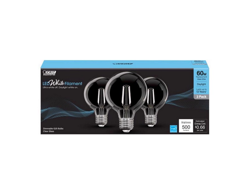 Feit White Filament G25 E26 (Medium) Filament LED Bulb Daylight 60 Watt