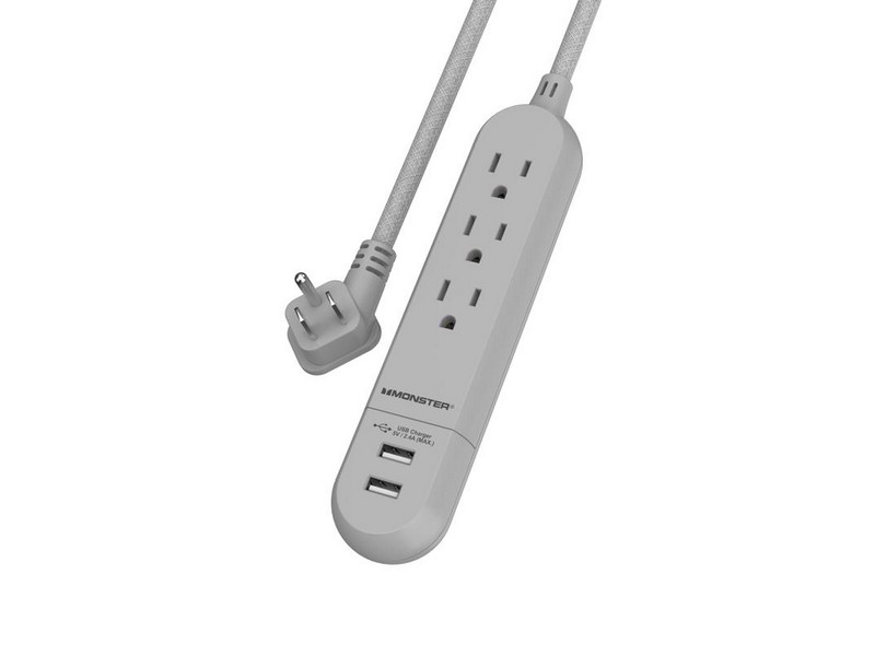 Monster Just Power It Up 4 ft. L 3 outlets Power Strip Gray