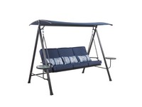 Living Accents 3 Person Black Steel  Swing with Tables Blue