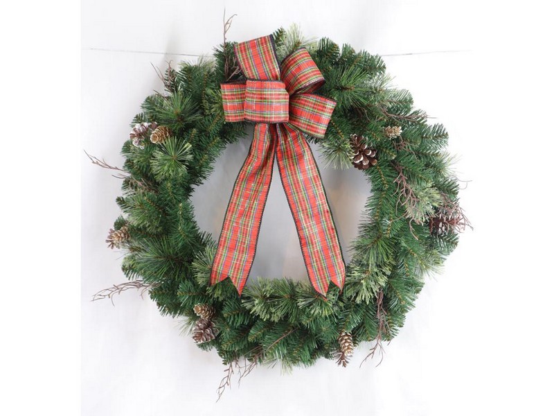 Celebrations 30 in. D LED Prelit Multicolored Twig Pine Bow Wreath