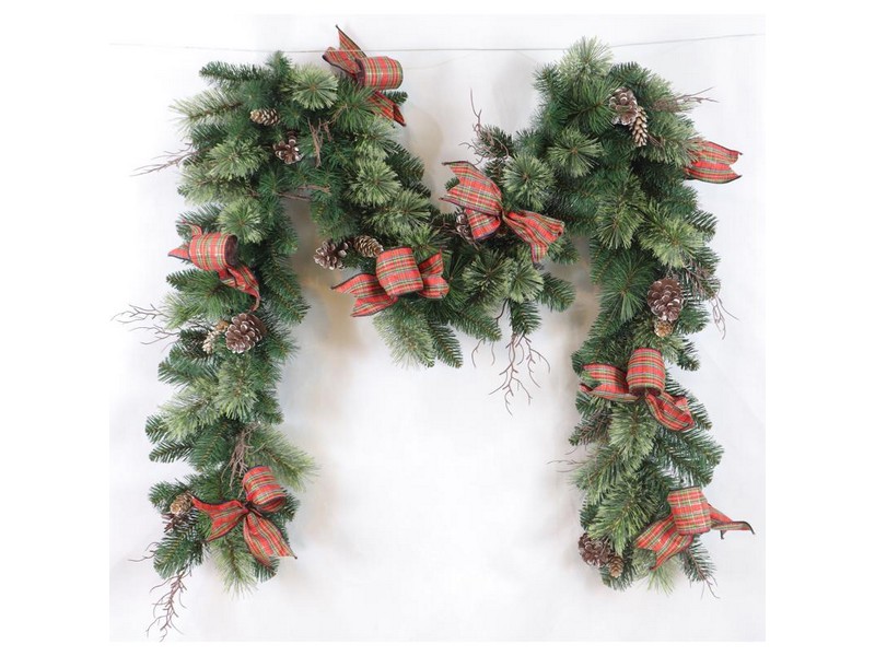 Celebrations 12 in. D X 9 ft. L LED Prelit Twig Pine Bow Color Changing