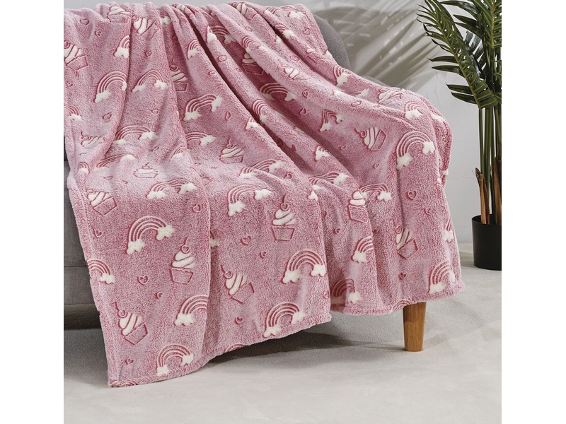 Glow in the Dark Pink Rainbow Throw 50"x60"